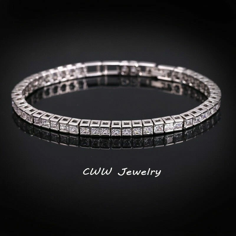 AMAZING Women's 14KT White Gold Finish Princess Cut Diamond Tennis Bracelet 5ct - Image 1 of 4