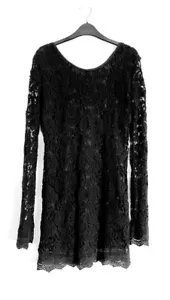 Long Sleeved Black Lace Knee Length Dress Goth Alternative Size M New - Picture 1 of 5