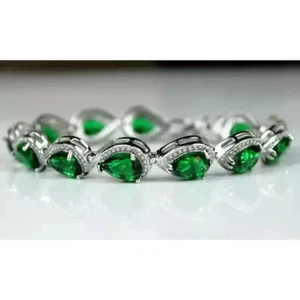 7Ct Pear Cut Lab-Created Emerald Women Tennis Bracelet 14k White Gold Plated - Picture 1 of 4
