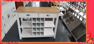 Kitchen Trolley Kitchen Cart White Cabinet Solid Wood Top SKT811