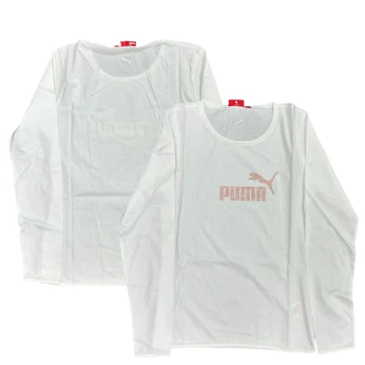 Puma Women's White Top Long Sleeve Pink T-Shirt - New - Image 1 of 3