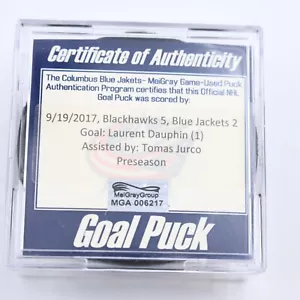 NHL Goal Scored Puck Laurent Dauphin Chicago Blackhawks Sept 19, 2017 vs. CBJ - Picture 1 of 3
