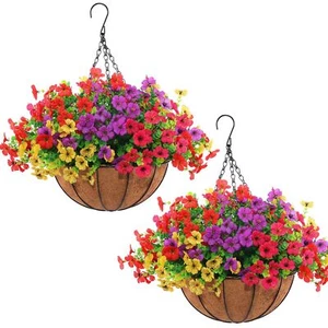 Hananona 2 Set Artificial Outdoor Flowers with Hanging Basket 2 Hanging Plant... - Picture 1 of 9