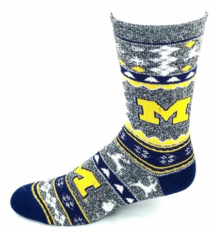 Michigan Wolverines Ugly Holiday Christmas Sweater Deuce Crew Socks Cover