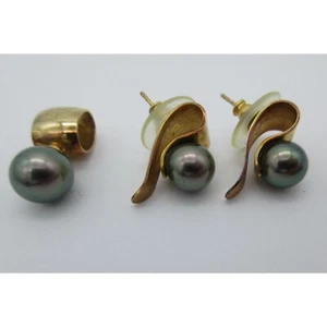 Laurie Lyall Juego de Pendientes Colgante Perla Oro Amarillo 18k Modernista Hecho a Mano - Imagen 1 de 12