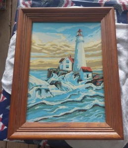 Vintage Framed Paint by Number Lighthouse Painting - Picture 1 of 9