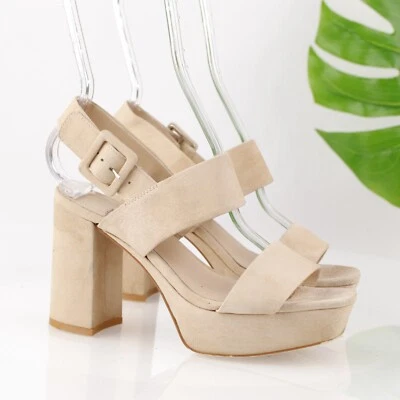 Sandália Jeffrey Campbell Feminina Ammaly Tamanho 6.5 Camurça Nude Plataforma Salto Bloco - Imagem 1 de 4