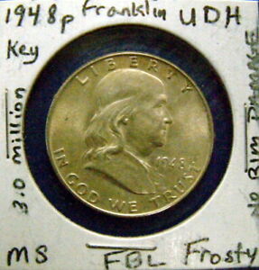 1948 P Franklin Half Dollar FBL UNC MS Toned Old US Mint Silver Coin Scarce UDH