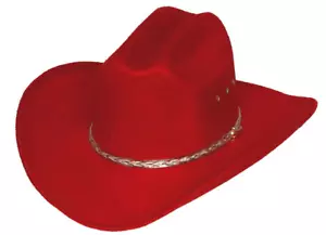 New! Youth size Kids RED FAUX FELT WESTERN COWBOY HAT w/ Elastic band Gold - Picture 1 of 1