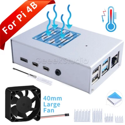 Raspberry Pi 4 Metal Case Enclosure Protective Box with Cooling Fan Heatsinks - Image 1 of 4