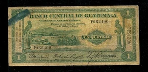 GUATEMALA 1 Quetzal P-14a, 6. 10. Banknote von 1936 in sehr gutem+ Zustand - Bild 1 von 2