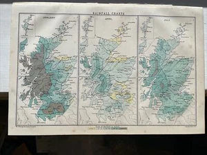 1903 Rainfall Charts Map of Scotland John Bartholemew 121 years old colour - Picture 1 of 2