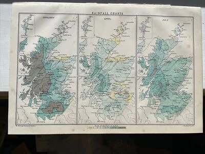 1903 Rainfall Charts Map of Scotland John Bartholemew 121 years old colour - Image 1 of 2
