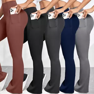 Pantalones de yoga para mujer Bootcut largos bootleg control de barriga pantalones acampanados con bolsillos - Imagen 1 de 24