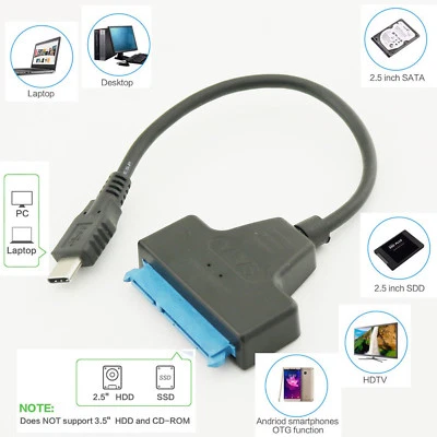 USB 3.1 Type-C Male To SATA 22 Pin Adapter Cable 2.5" External Hard Disk Drive - Image 1 of 4