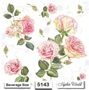(5143) TWO Paper BEVERAGE / COCKTAIL Decoupage Art Craft Napkins - PINK ROSES - Picture 1 of 3