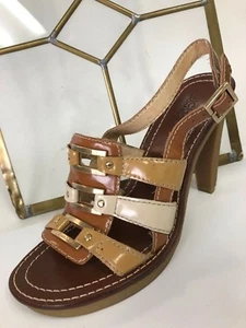Michael Kors Brown Tan Taupe Open Toe 4" Heels Womens Sling Back Shoe7M. EUC - Picture 1 of 10