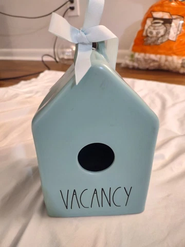Rae Dunn Artisan Collection VACANCY Birdhouse By Magenta 8” High blue aqua Cover