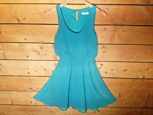 Lush Teal Blue Flowy Stylish Fun Dressy Women's Chiffon Blouson Dress Size 8 - Picture 1 of 12