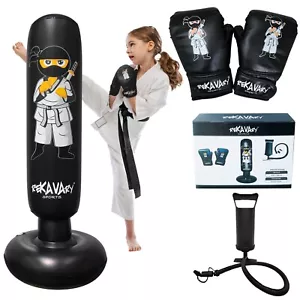 Kids Punching Bag Combo Kit Boxing Gloves Pump Repair Kit Ninja MMA KARATE JUDO - Picture 1 of 6