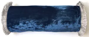 ANKE DRECHSEL Bolster Fringe Cobalt Silver Silk Velvet Cushion Kissen Blau - Bild 1 von 12
