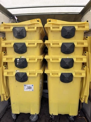 770 Litre Yellow Plastic Wheelie Bin  EN840 Certified - Image 1 of 2