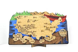 Mapa de viaje de madera de parques nacionales de Estados Unidos hecho a mano caballete de herrajes de montaje en pared de Estados Unidos - Imagen 1 de 7