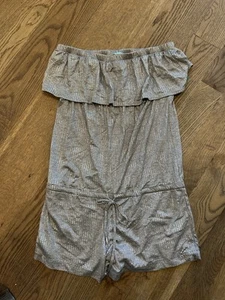 Melissa Odabash Metallic Ruffle Silver Gray Bandeau Swim Romper L Large B4 - Picture 1 of 6