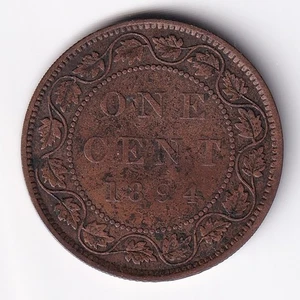 Canada 1894 1c One Copper Large Cent Queen Victoria VG Very Good - Picture 1 of 2