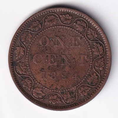 Canada 1894 1c One Copper Large Cent Queen Victoria VG Very Good - Image 1 of 2