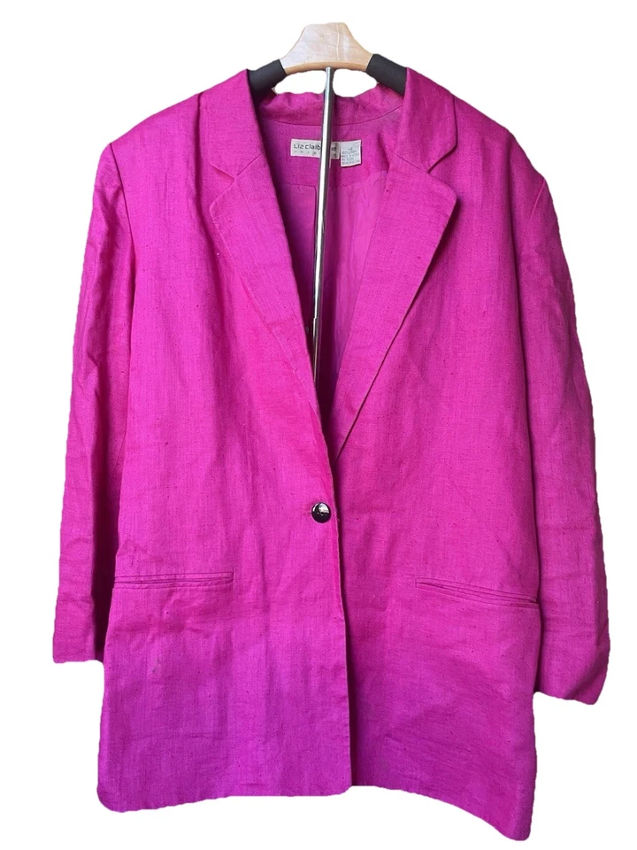 90s Liz Claiborne Linen Blazer Hot Pink Fuchsia Jacket Lined Vintage Preppy 14 - Image 1 of 4