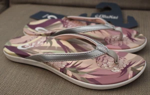 New Women's OluKai Ho'Opio Hau Silver / Pineapple Sandals 6W - Brand New w/Tags - Picture 1 of 10