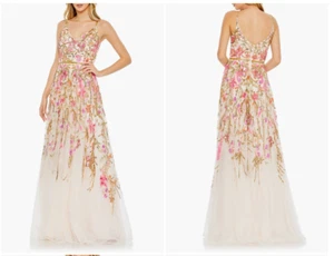 MAC DUGGAL 5671 VNECK FLORAL EMBELLISHED SPAGHETTI STRAPS OSYTSER MULTI GOWN 24 - Picture 1 of 7