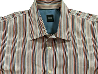 HUGO BOSS Collared Dress Shirt Size XL Long Sleeve Button 100% Cotton Stripe - Image 1 of 4