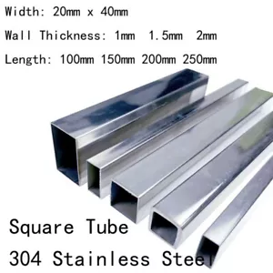 1pcs 20mm*40mm Width SUS304 Steel Square Tube 1/1.5/2mm Wall Thick 100mm-250mm L - Picture 1 of 2