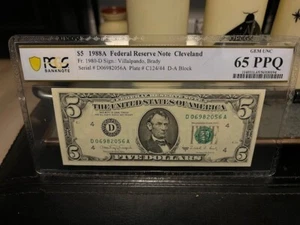 Fr. 1980-D Non Star 1988 A $5 Federal Reserve Note Cleveland PCGS 65 PPQ - Picture 1 of 2