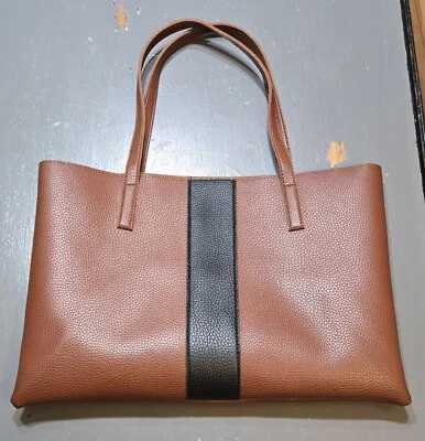 Vince Camuto Luck Tote Brown Black Vegan Leather Handbag Shoulder Bag Pebbled - Image 1 of 4