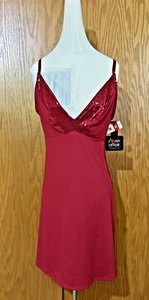 LOVE AFFAIR Red "Satiny" Slip Dress Nightgown Sequins ? Size Medium $28 New NWT - Picture 1 of 15