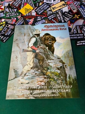 Remington Auto Loading Rifle Gun Classic Tin Metal Sign Wall w/ FREE BIKER PATCH - Image 1 of 2