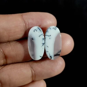 2 Pcs Natural oval Dendritic Opal 14.40 Cts Artisan Cabochon 22.7x11x3 MM - Picture 1 of 7