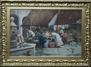 THOMAS ELLISON BRITISH 1900 ART WATERCOLOUR PAINTING MARKET VENICE ITALY - Picture 1 of 12