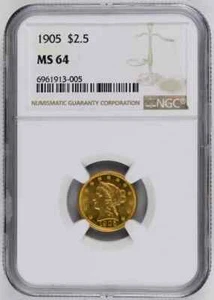 1905 P $2.50 Gold Liberty Head Quarter Eagle NGC MS-64 - Picture 1 of 2