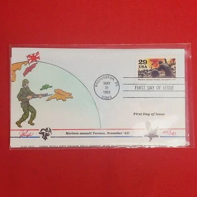 First Day of Issue Marines Assault Tarawa Nov '43 Stamp Cache Envelope Enclosure - Image 1 of 4