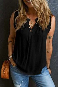 Tops Solid Shirt Loose V-Neck Pullover Sleeveless Tank Top - Picture 1 of 46