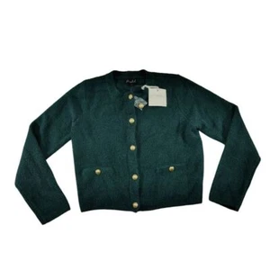 Marled Vintage-Style Forest Green Cardigan Gold Button Details Size L - Picture 1 of 9