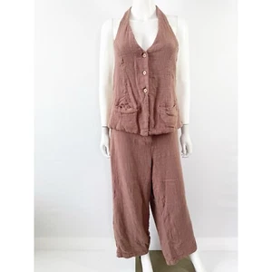 Free People Brown Two Piece Size L V-Neck Top Wide Leg Pants Boho Lagenlook - Picture 1 of 9