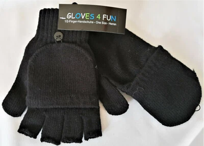 WOWERAT Strick-Handschuhe ohne Finger mit Klappe, elastisch, in Schwarz für Herren