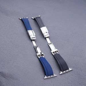 For Apple Watch Strap Deployment Oyster 40 42 44 45MM Series Rubber WatchBand - Picture 1 of 9