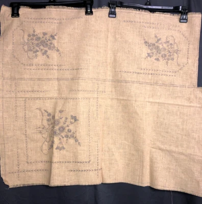 Vintage Stamped Floral Crewel Embroidery Linen Antimacassar - Image 1 of 4