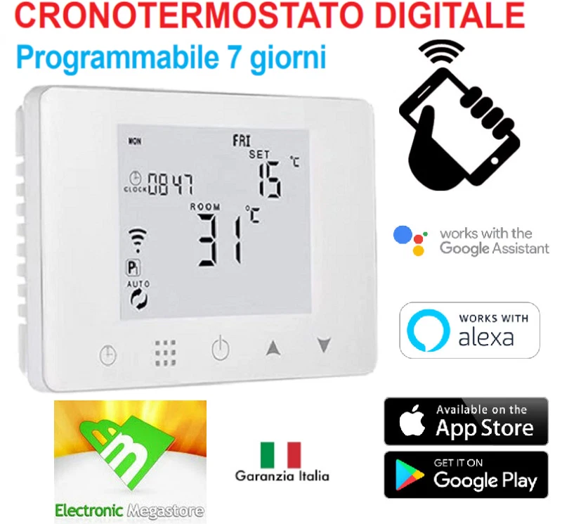 AVIDSEN CRONOTERMOSTATO DIGITALE WIFI SETTIMANALE CON DISPLAY